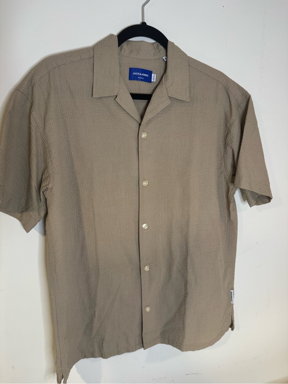 JACK & JONES Originals Seersucker Resort Shirt Men’s M Beige